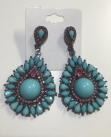 Brinco azul turquesa com rosa